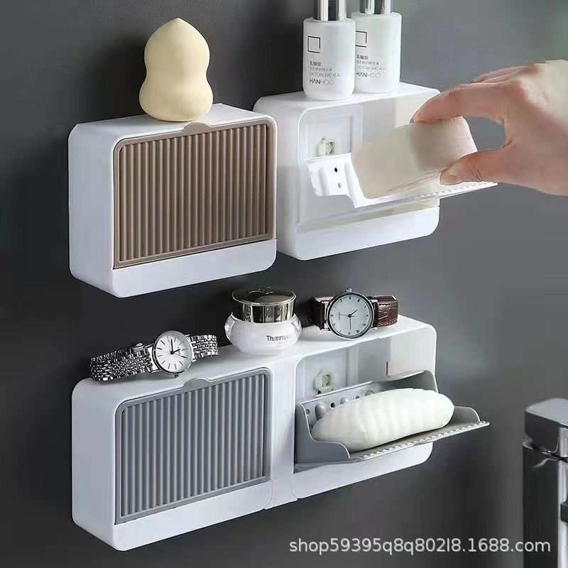 Hot selling drainage soap holder flip cover no-drilling soap box large capacity wall-mounted soap box popular high-end laundry soap box