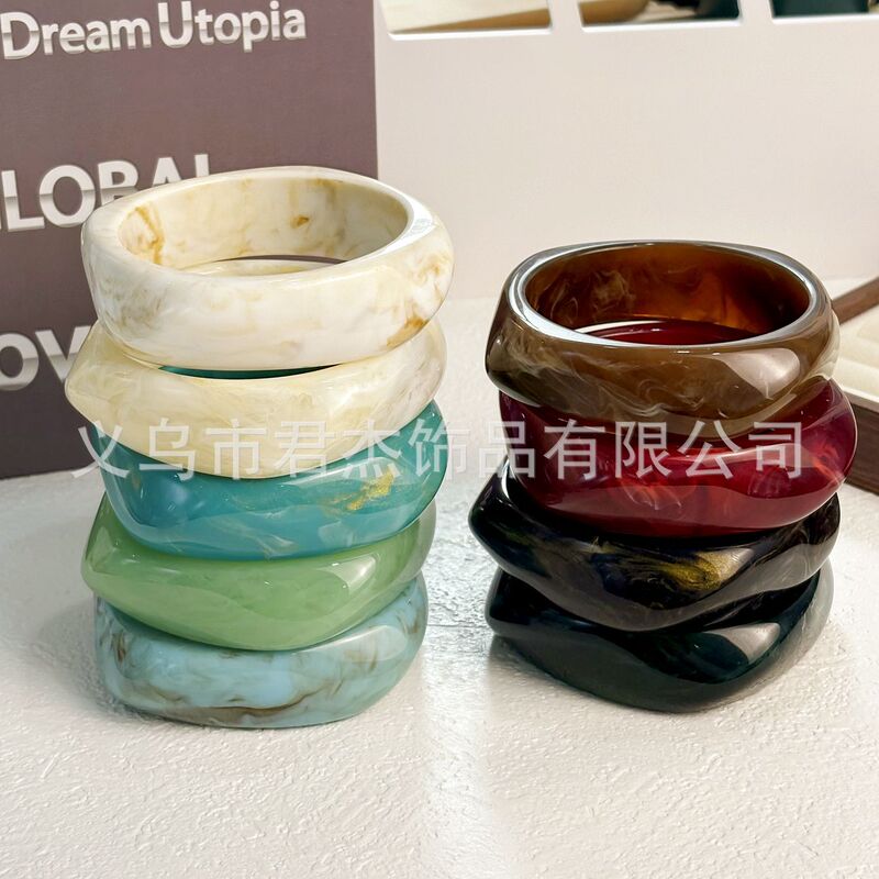 欧美几何晕染咖色树脂手镯不规则方形手环小众设计个性手饰潮批发|undefined