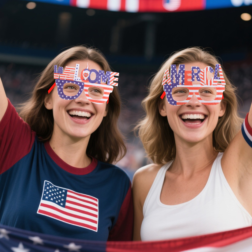 Copa del Mundo gafas banderas rojas, blancas y azules gafas de fútbol americano, canadenses, mexicanos, porristas, refuerzos, props image 3