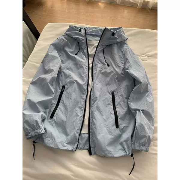 Upf50+ Moonlight Blue Hooded Sun Protection Clothing for Men and Women, Summer Thin Quick-Drying Waterproof Jacket, Outdoor Cycling Jacket