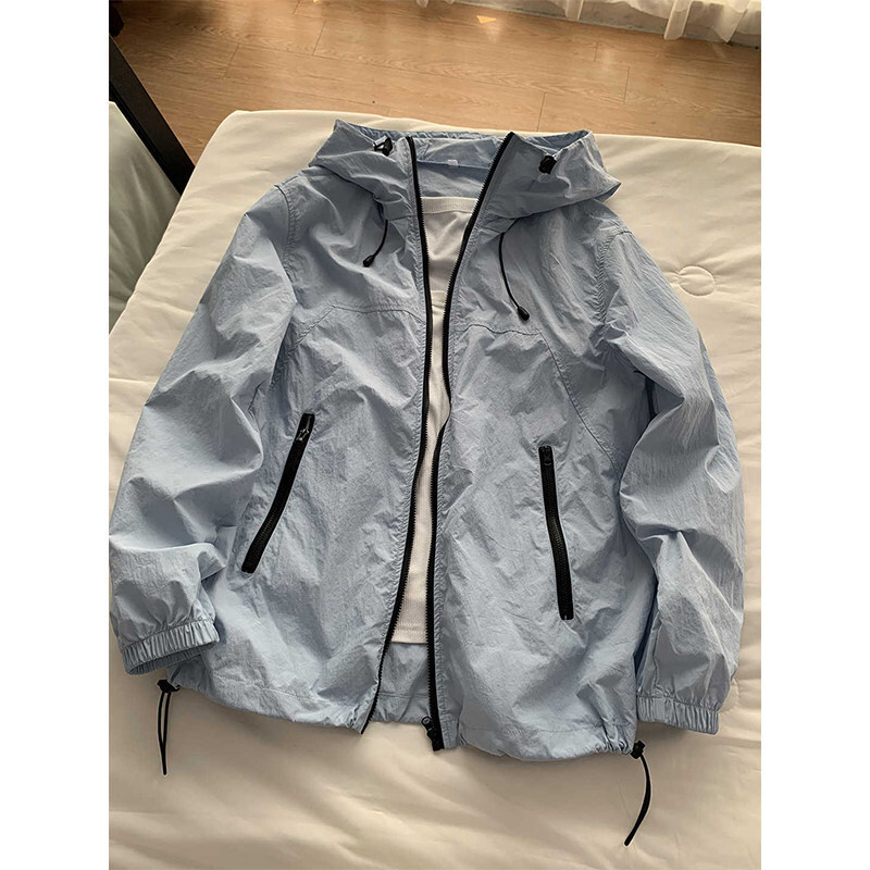 Upf50+ Moonlight Blue Hooded Sun Protection Clothing for Men and Women, Summer Thin Quick-Drying Waterproof Jacket, Outdoor Cycling Jacket Upf50+ Moonlight Blue Hooded Sun Protection Clothing for Men and Women, Summer Thin Quick-Drying Waterproof Jacket, Outdoor Cycling Jacket