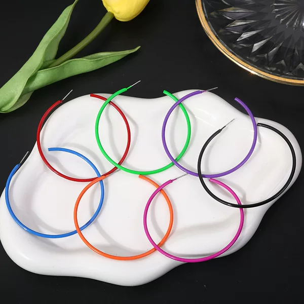 Cross-Border Supply Exaggerated Internet Celebrity Metal Hoop Earrings, Lacquered Temperament, Candy-Colored Earrings, Trendy Accessories