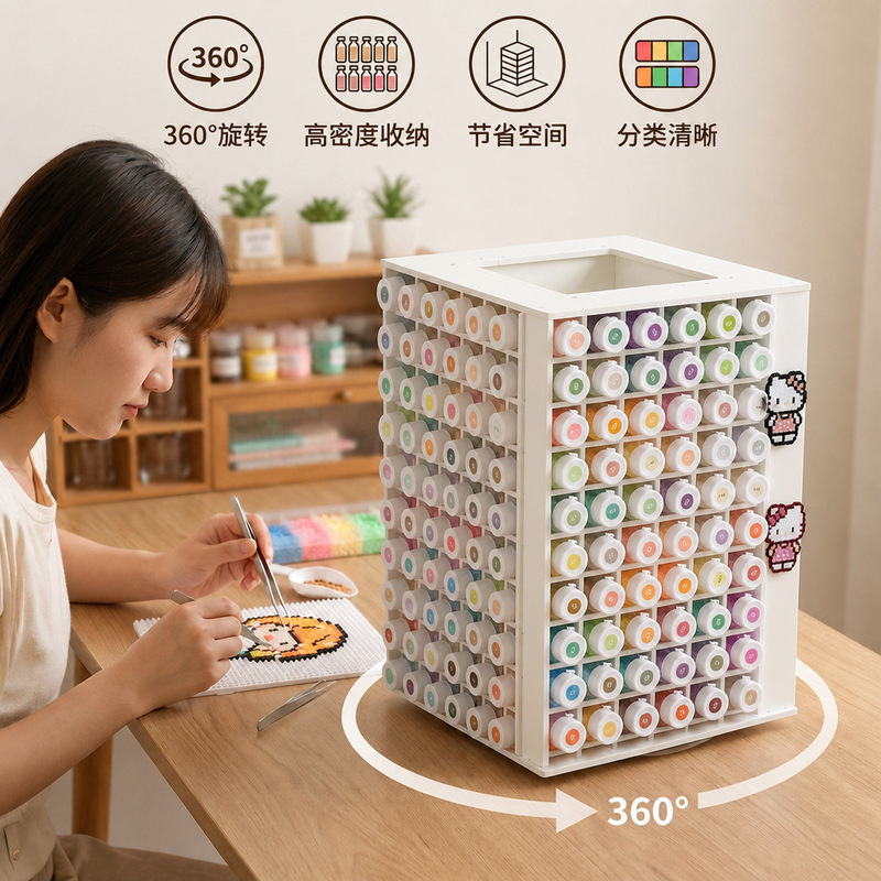 Rotating bead rack for desktop, space-saving, large-capacity bead storage rack with 240 bead bottles, practical storage rack Rotating bead rack for desktop, space-saving, large-capacity bead storage rack with 240 bead bottles, practical storage rack