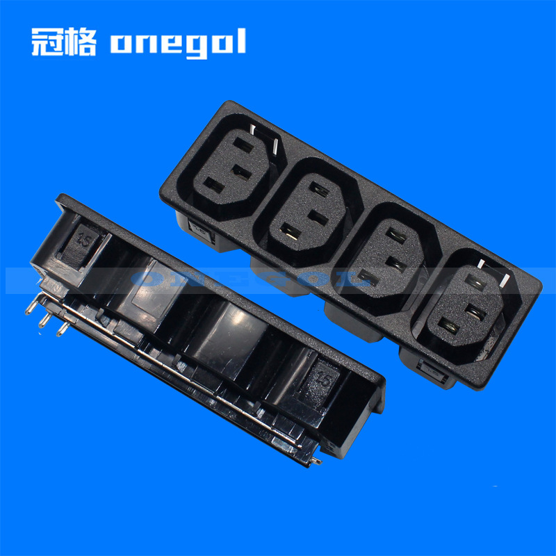AC电源插座 卡式四连母座R-302G4 IEC插入式UPS电源两联 三联插座