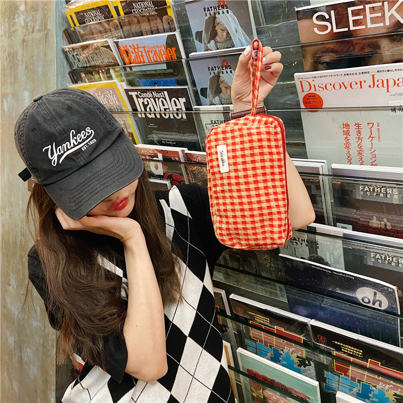 13311 checkered color-blocking large-capacity cosmetic bag, women's leopard print fashionable clutch, canvas storage bag wholesale undefined