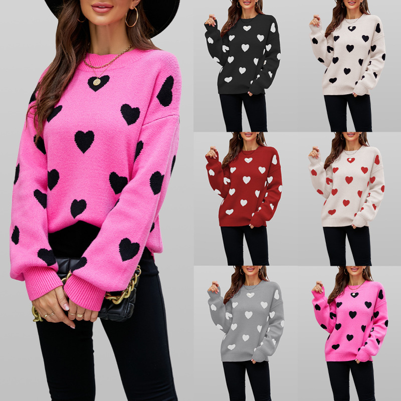 2026 Winter European and American Women's New Cross-Border Amazon Temu Hot-Selling Valentine's Day Heart-Shaped Loose Knit Sweater 2026 Winter European and American Women's New Cross-Border Amazon Temu Hot-Selling Valentine's Day Heart-Shaped Loose Knit Sweater