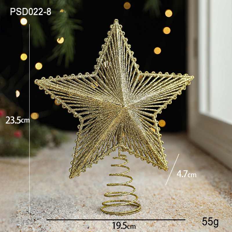 クロスボーダークリスマスツリートップスタープラスチック中空粘着粉末五芒星立体装飾|undefined