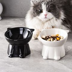 猫ボウル PVC 猫フードボウル黒飲料水ボウル斜め口高足ペット犬フードライスボウル頚椎を保護し、転倒を防止します