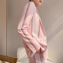粉色条纹高级感西装套装女2023年春夏减龄阔腿裤休闲职业三件套