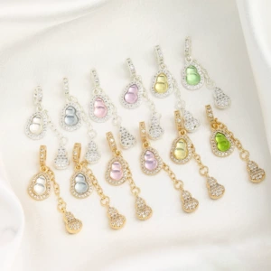 Color-Preserving 14K Gold-Plated Zirconia Gourd-Shaped Spacer Beads Crystal DIY Bracelet Beaded Tassel Pendant Jewelry Accessories
