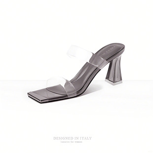 Sheepskin French Style Beautiful Transparent silver Sandals and Slippers Women's Summer Outer Wear Fashionable High Heels with Skirt