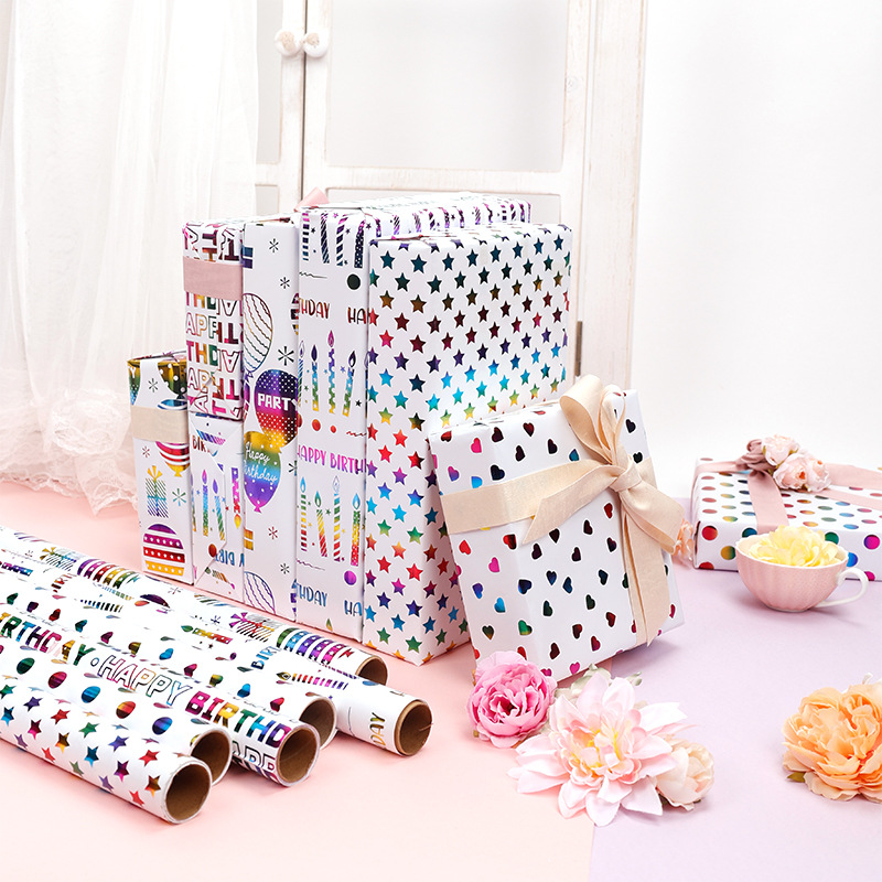 Transfronterizo Amazon para un paquete de regalos de cumpleaños de estampado de color colorido con líneas punteadas de papel de embalaje de regalo de amor
