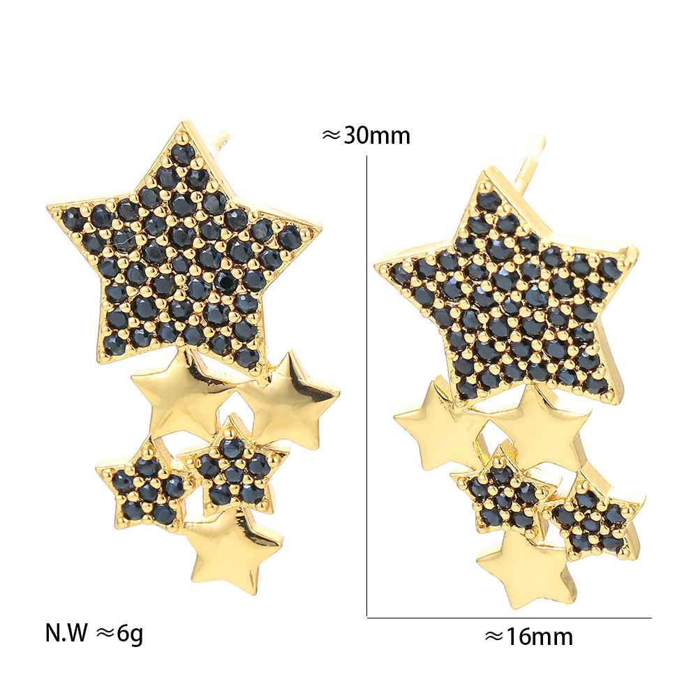 Unisex Gender Wholesale Jewelry Five-pointed Star Colored Diamond Copper Earrings Nihaojewelry