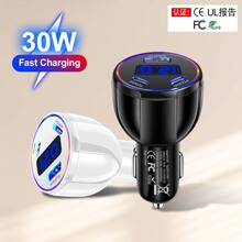 數字顯示車載充電器 USB+2PD一拖三多接口 快充車充點煙器批發