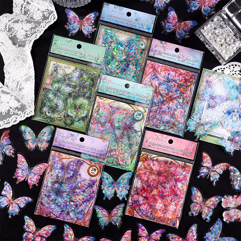 Mariposa de Oro Sueño tridimensional dorado Diario etiqueta impermeable bolsa de papel retro láser pegatina para niños diario de mascotas etiqueta engomada de la tarjeta Goo