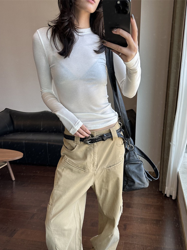 莱赛尔修身高级感圆领T恤早上衣秋冬天丝美利奴羊毛打底衫长袖女|undefined