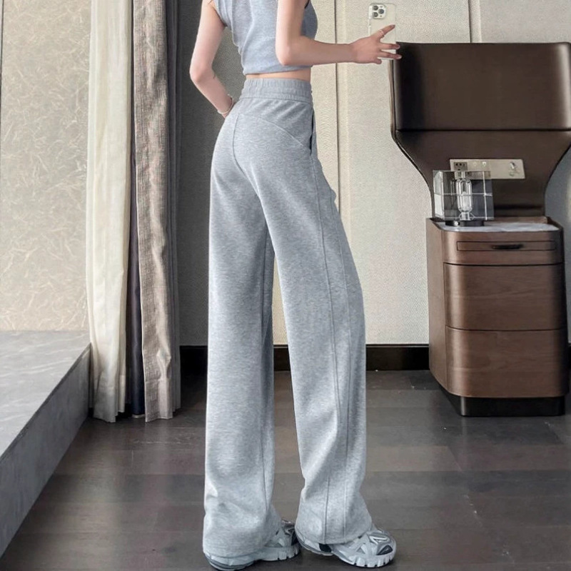 Gray Casual Pants for Women, New Style Wide-Leg Pants for Petite Women, Summer Thin Loose Straight High-Waisted Slimming Casual Sweatpants Gray Casual Pants for Women, New Style Wide-Leg Pants for Petite Women, Summer Thin Loose Straight High-Waisted Slimming Casual Sweatpants