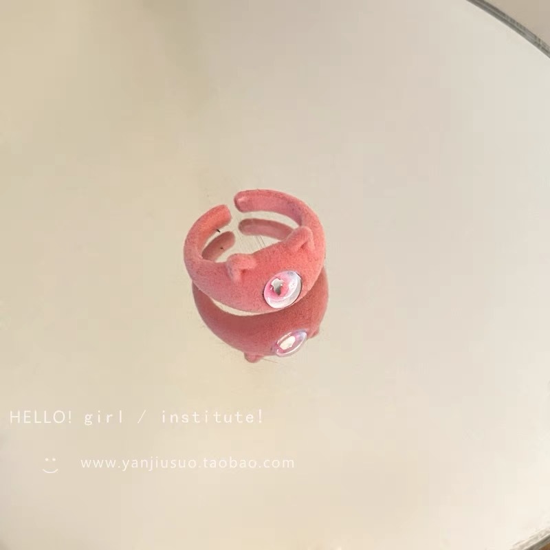 Divertido pequeño monstruo anillo grandes ojos salchicha boca dedo índice anillo dulce fresco dibujos animados lindo novias pareja anillo joyería