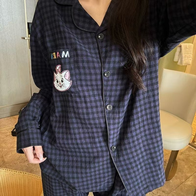 Al por mayor transfronterizo primavera y otoño nuevo algodón de manga larga nube mujer puede usar lindos con la solapa impresa dulce conjunto de ropa de hogar