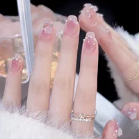Популярные патчи для маникюра с камелией, короткий стиль, нежные и чистые патчи для ногтей в стиле чистого желания, носимые ногти ручной работы с ледяными румянами