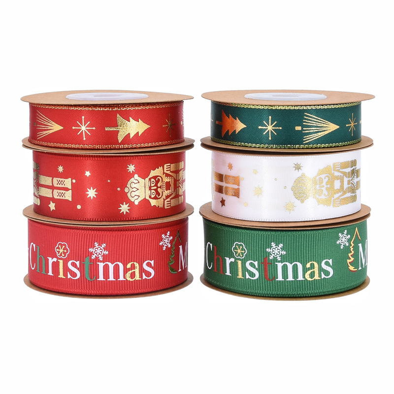 Nuevos productos Amazon Walnutman cintas estampadas letras de seda de árbol de Navidad caja de regalo de Navidad embalaje cinta forjada pequeño rollo