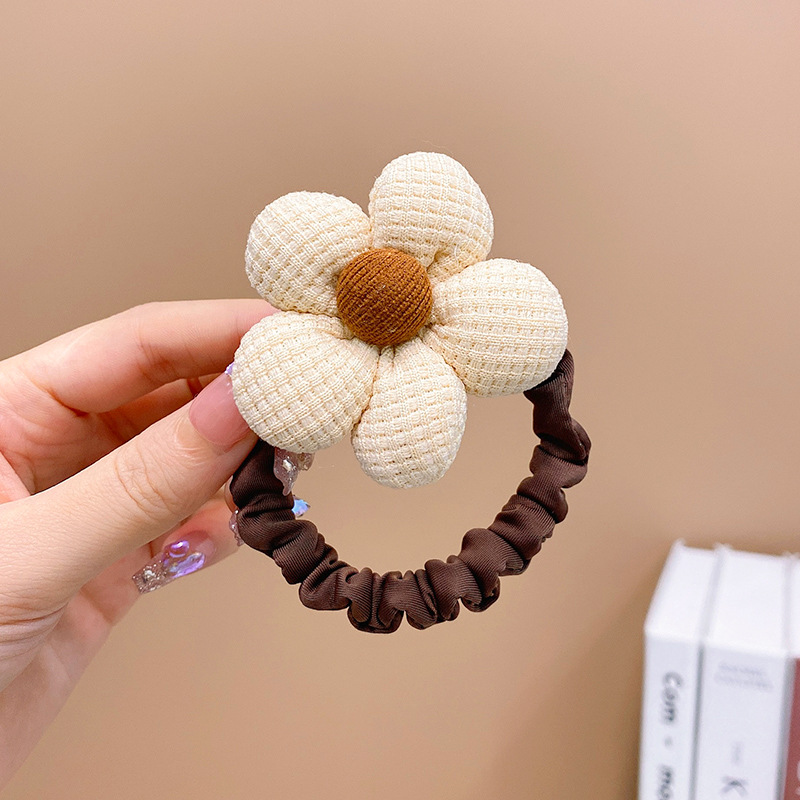 Brown Flor intestino delgado banda de pelo niños Chica corbata cabeza de la bola no duele el pelo banda de goma cuerda del pelo accesorios para el cabello tocado