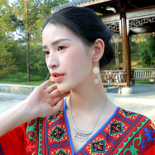 Retro design dream catcher tassel earrings women's ethnic style European and American bohemian niche earrings long earrings