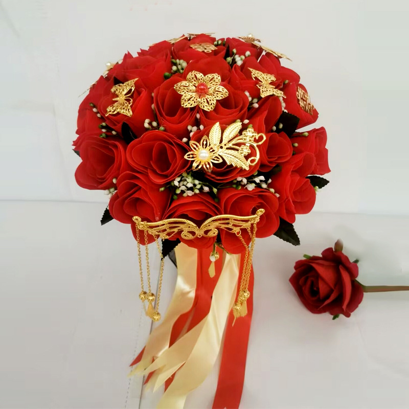 Boda novia con flor boda foto tiro simulación con flor boda estrellado Rosa Bola ramo al por mayor image 3