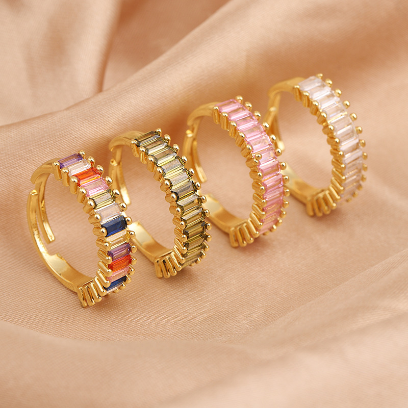 Fashion Rectangle Copper Plating Inlay Zircon Open Ring 1 Piece