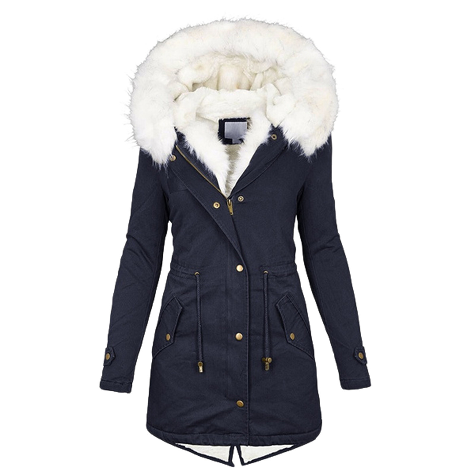 840g Weight Coat Outerwear Type Long Sleeve Sleeve Length Single Breasted, Zipper Placket Type Cotton Fabric Type Long Top Length Coat Tops Type Women's Casual Solid Color Single Breasted Zipper Coat Coat