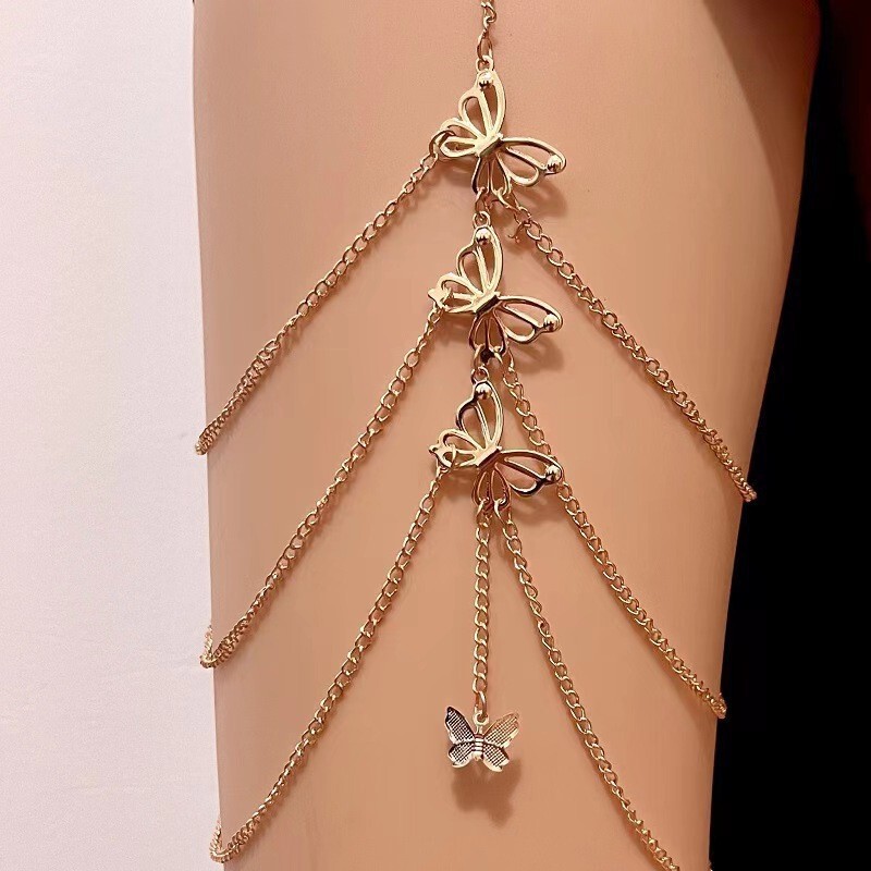Europe and the United States cross-border hot-selling exaggerated leg chain sexy personality stretch rope lace multi-layer golden butterfly body chain
