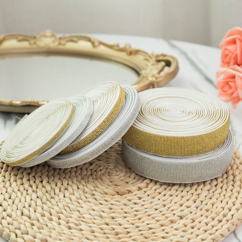 5ZW批发宽1cm高弹力松紧带蕾丝花边织带辅料金银色服装布艺内衣婚