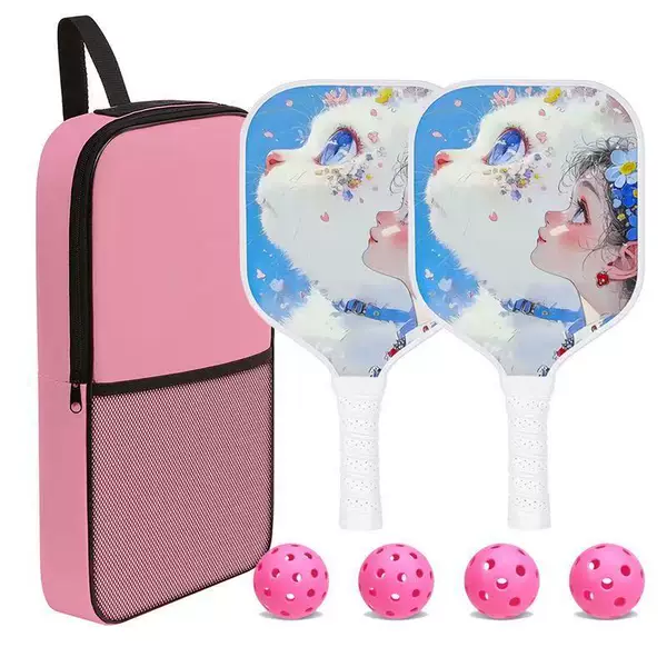 Girls' Pickleball Racket Uv-Printed Fiberglass Children's Gift Perforated Ball Beginner Entertainment Children's Racket DIY