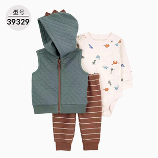 A generation of spring and autumn vests material men's and women's baby foreign trade hooded long sleeve coat bag fart clothes three-piece children's clothing