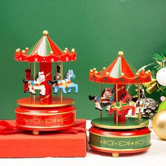 Christmas gift rotating carousel music box sky city wooden music box creative birthday gift decoration ornament