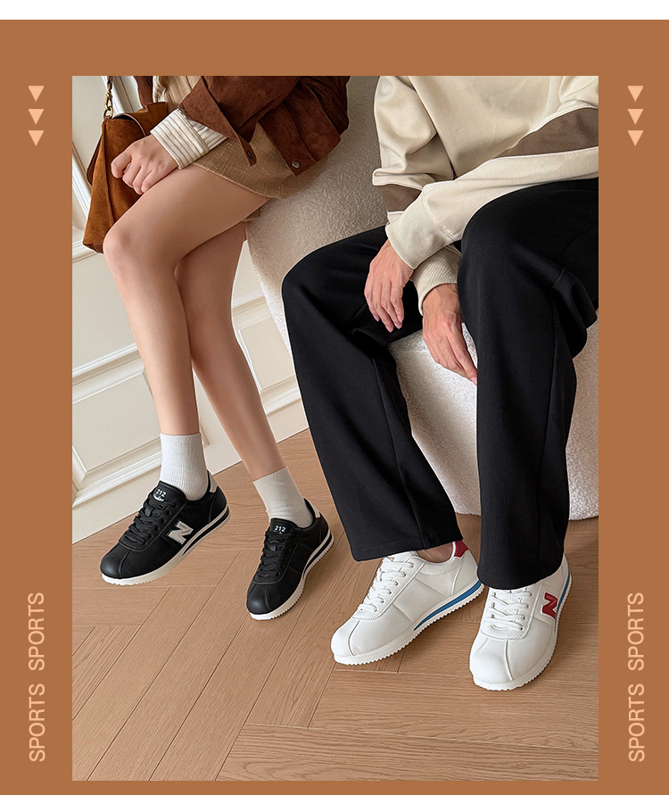 Giày chạy bộ thể thao nữ phong cách retro Forrest Gump, da trắng chống trơn trượt — 212 trắng đen chi tiết 6