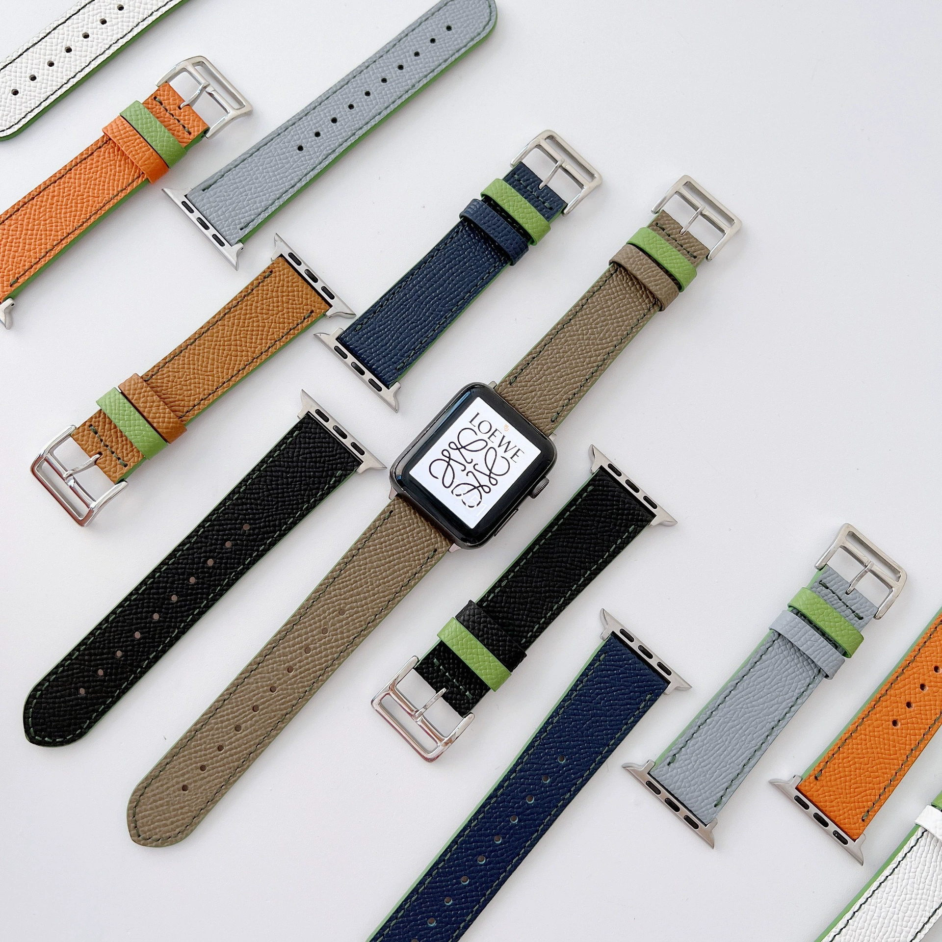 Подходит для Apple Watch SE, ремешок для запястья для часов Apple 1–7 поколений, кожаный ремешок с отпечатком, цвет «счастливая трава» и зелёный