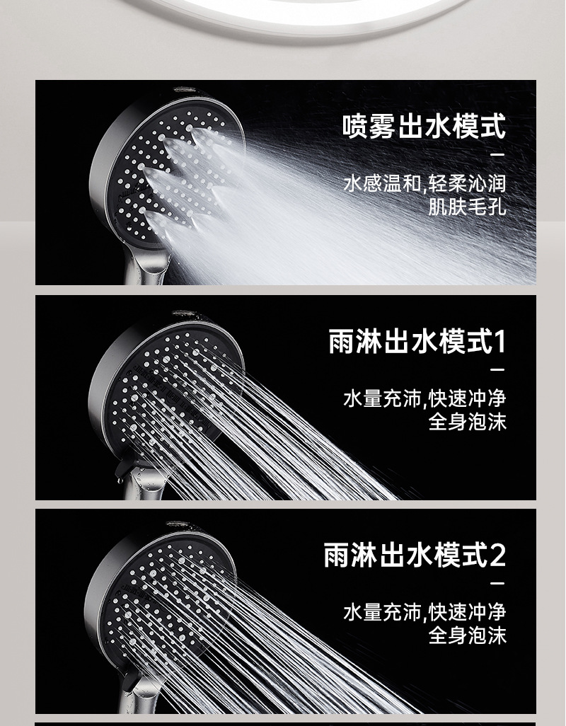 Neuer 7-Modus-Duschkopf, verstellbar, Silber, Schwarz, großer Durchfluss, Hochdruck, wassersparend, Duschkopf, Wasserhahn, Badezimmer-Zubehör – Detail 12