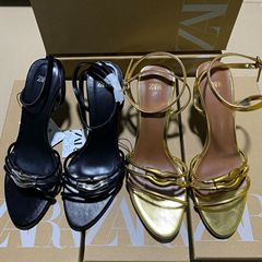 ZA婦人靴2025夏の新商品の金色の金属飾りファッション気質のハイヒールのサンダルのボタンの細いヒールの露指のサンダル
