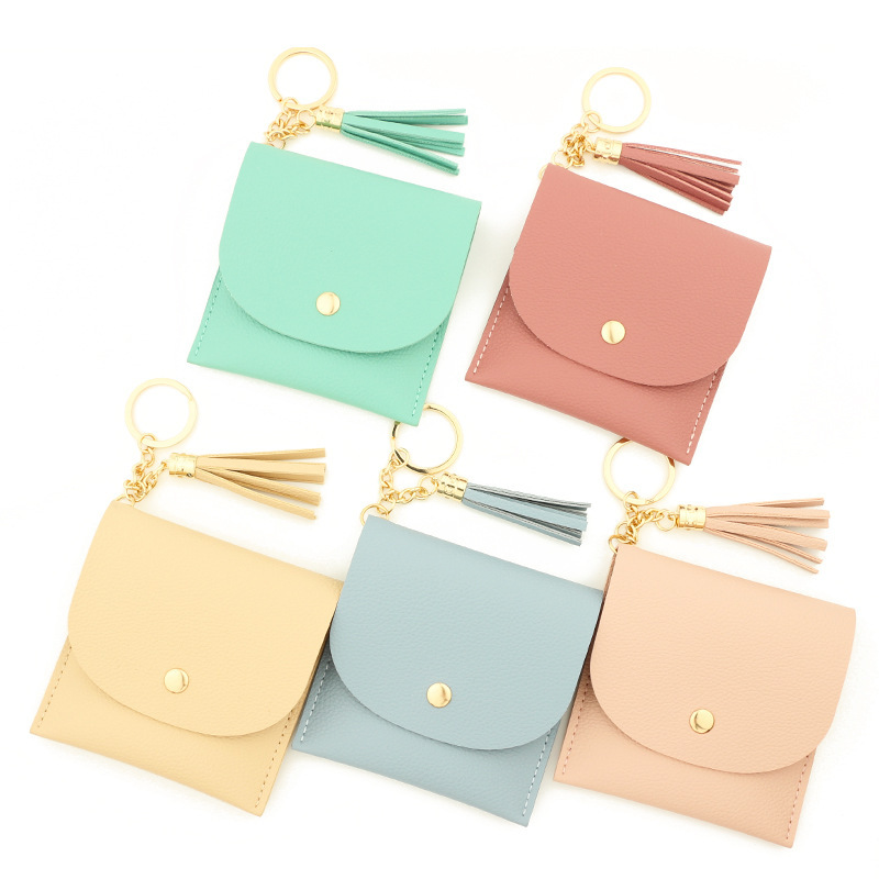 New Solid Color Card Holder Keychain Wallet Leather Tassel Multi-card Coin Purse PU Leather Card Holder Cross-border Exclusive New Solid Color Card Holder Keychain Wallet Leather Tassel Multi-card Coin Purse PU Leather Card Holder Cross-border Exclusive