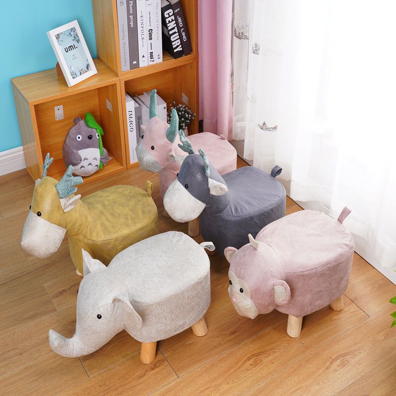 科技布小凳子家用布艺实木换鞋凳创意圆凳客厅网红板凳懒人沙发凳