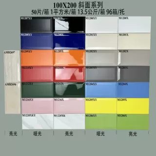 现代简约彩色亮光瓷砖100x200北欧地铁砖餐厅厨卫墙砖小白面包砖