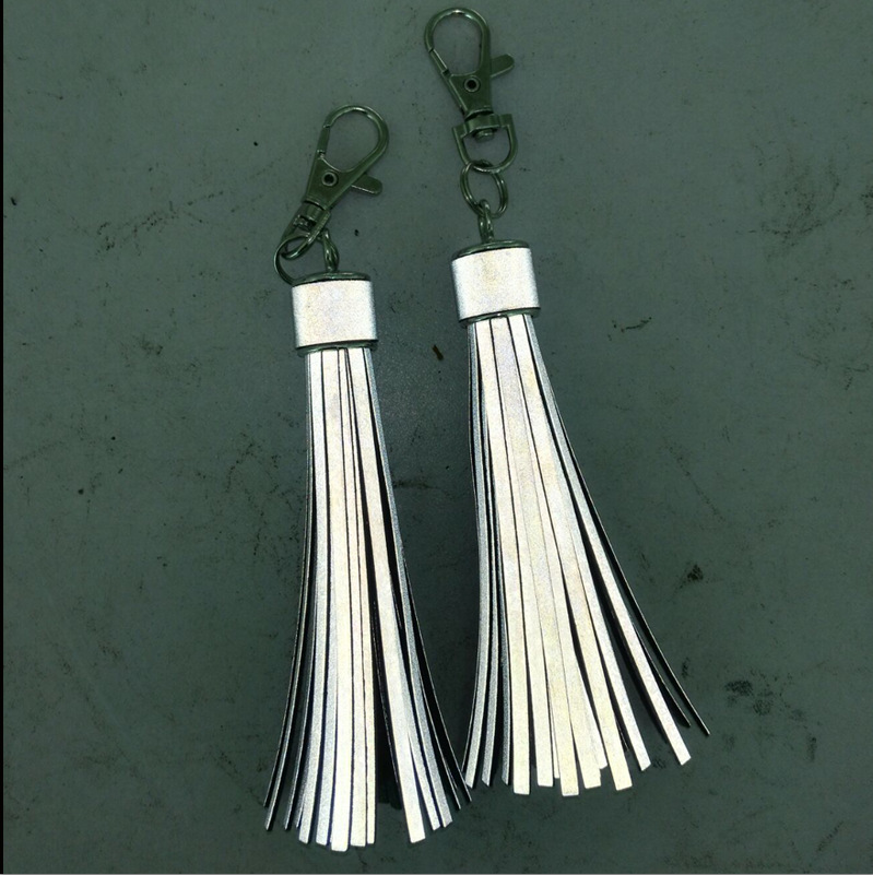 新款高亮反光革料流苏钥匙扣 手机书包DIY饰品流苏反光安全挂件