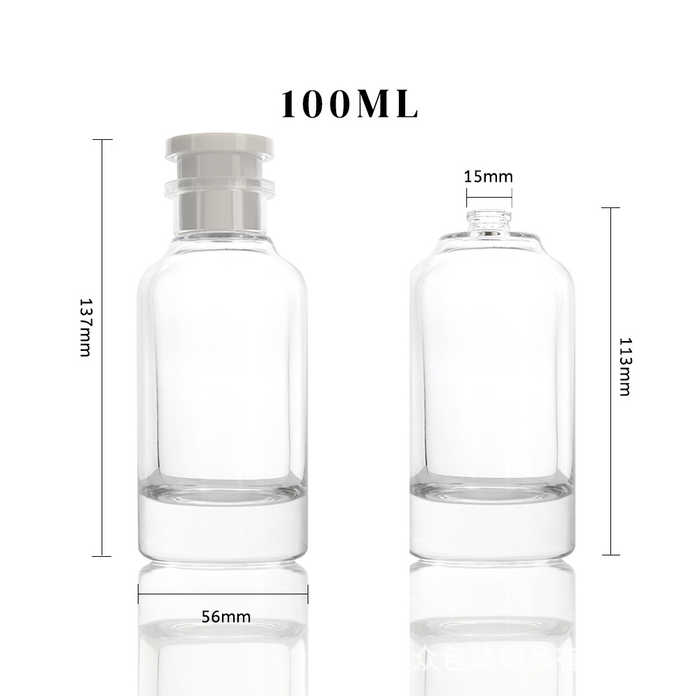 Venta al por mayor al por mayor al por mayor de perfumes transparentes cilíndricos de alta gama en botellas de aceite esencial en aerosol, un conjunto completo de tapas y muestras pequeñas presionan botellas vacías