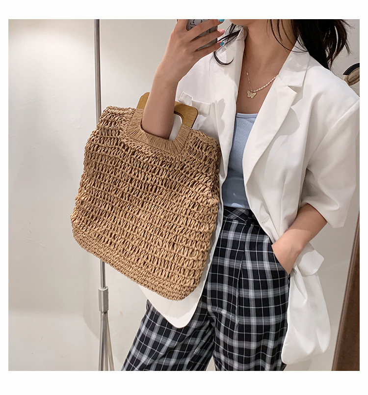 567g Weight Zipper Closure Type Top Handle Strap Type Straw Bag Bags Type Holiday Occasion Straw Material Solid Color Pattern All Seasons Season Women's Gender Vacation Style Oval Shape Khaki, Beige Color Large Size Large Straw Straw Bag Shoulder Bags 6