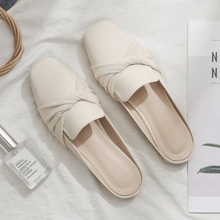 Baotou Half Slippers Women's Outwear Slippers 2022 Spring New Heel-free Half-support Single Shoes Lefu Muller Sandals