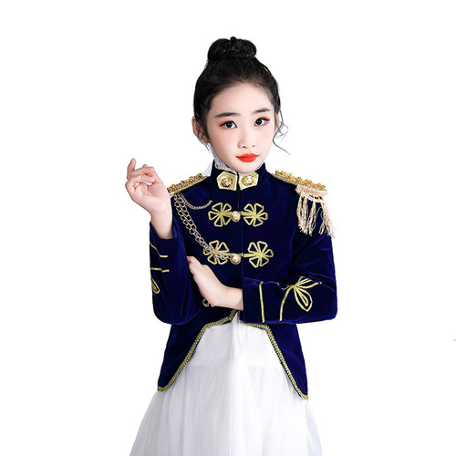 Children's velvet blue navy style boys and girls stage performance clothing catwalk drum band flag-raising military dress