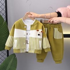 五小七童裝2024春秋款新款0-5歲男童女童條紋立體狗狗針織兒童套