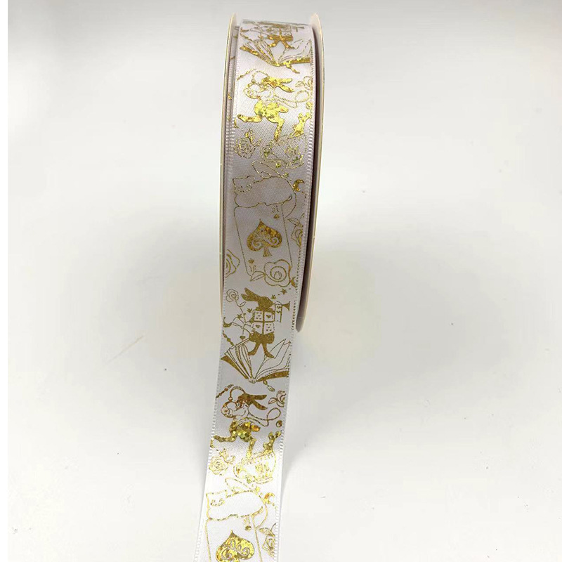 25mm láser oro cinta de dibujos animados poker gato bar bandeja hecho a mano dorado cinta poliéster cinturón en stock al por mayor