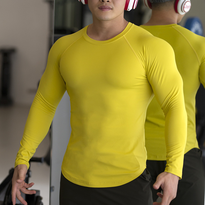 Cross-Border American Autumn and Winter Fitness Clothing Men's Sports Quick-Drying Running Suit Spring & Fall Basketball Training Clothing Bottoming Long-Sleeved t